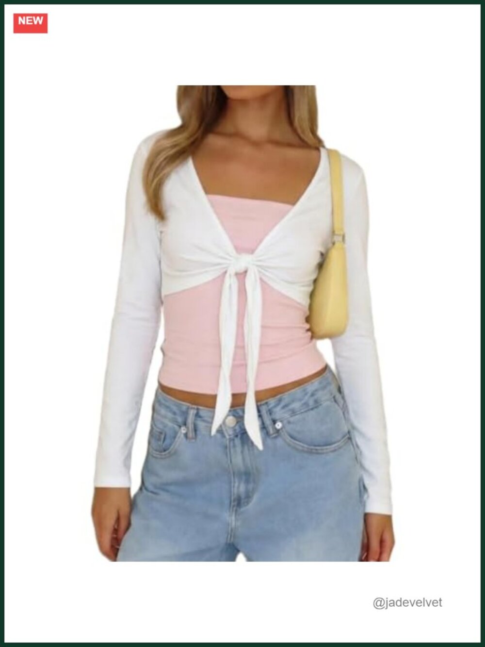 Y2K Tie Front Cropped Bolero Shrug Long Sleeve V Neck Cotton Blend